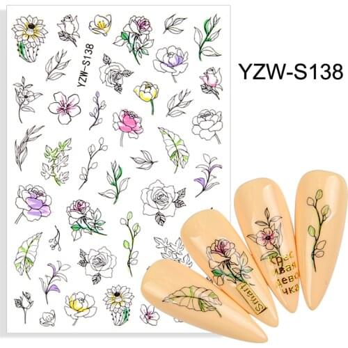 3D Nails Sticker Art Geometric Flowers Line Adhesive Nail Designer Sliders Decals Rose Art Decorations Manicure Accessories