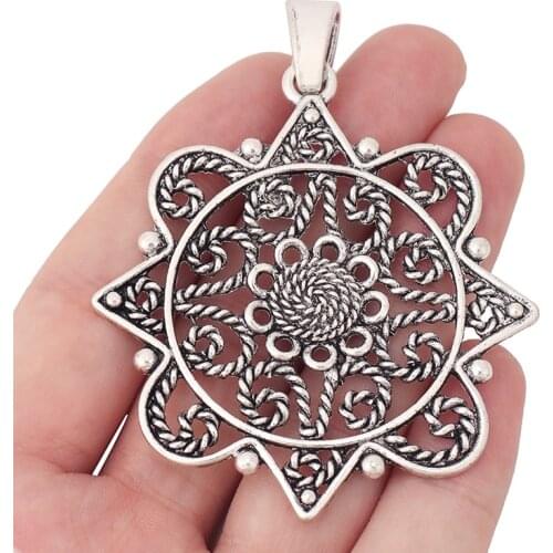 5 x Tibetan Silver Large Hollow Open Filigree Flower Charms Pendants Craft for Necklace Jewelry Making 77x60mm