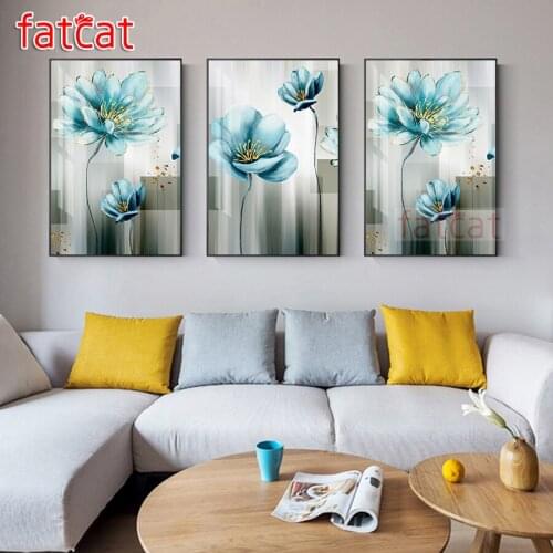FATCAT Abstract blue flower diy 5d diamond painting full square round mosaic embroidery sale triptych kits home decor AE2533