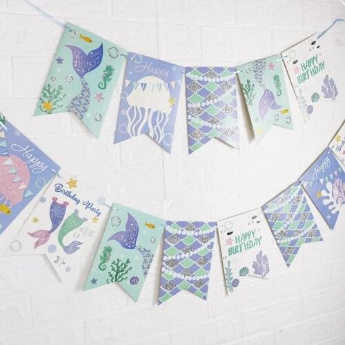 Mermaid Happy Birthday Banner Little Mermaid Happy Birthday Ocean Party Decoration For Kids