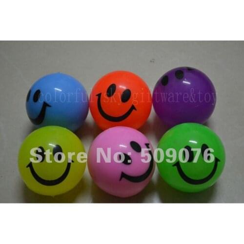 Free shipping 24pcs/lot 5.5cm rubber led flashing ball Light Up LED Smiley Smiling Bouncy Balls led toy for christmas