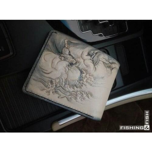 Free shipping Plant tanned leather customized black handmade original design short wallet, real leather carving Unique wallet