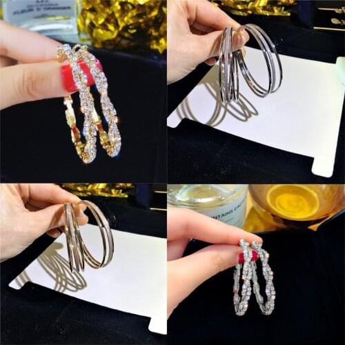 Exknl 2021 New Big Circle Round Hoop Earrings for Women Fashion Statement Golden Shiny Crystal Punk Charm Earrings Party Jewelry