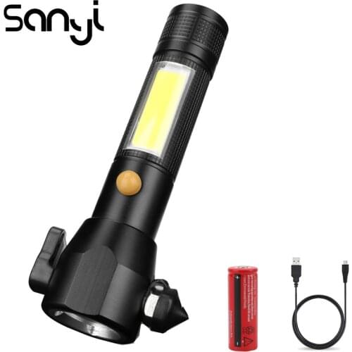 SANYI T6 Magnet Flashlight Torch 5 Modes LED Rechargeable Light Power by 18650 Battery Working Lamp with Safety cutter