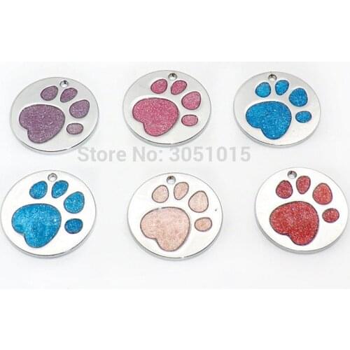 20Pcs Dog ID Tag PAW Round Dog Tag Stainless Steel Personalized Dogs ID Tag Pet Supplies