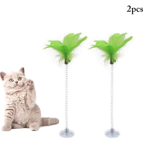 2pcs Cat Toy Pet Cat Feather Teaser Suction Cup Spring Bell Cat Training Toy Pet Teaser Toy Elastic Toys For Cats игрушки