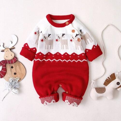 Baby Rompers Christmas Newborn Boys Girls Jumpsuits Costumes Cartoon Knitted Childrens Overalls One Piece Infant Kids Outfits
