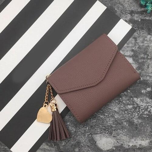 PU Leather Short Wallet New Tassel Wallets Female Heart Pendant Hasp Coin Purse Mini Bag For Women