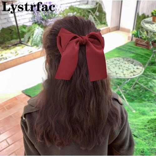 Lystrfac Korean Solid Color Ribbon Bow Hairclip for Women Hairpin Fashion Hair Ornament Ladies Hairgrips Female Hair Accessories