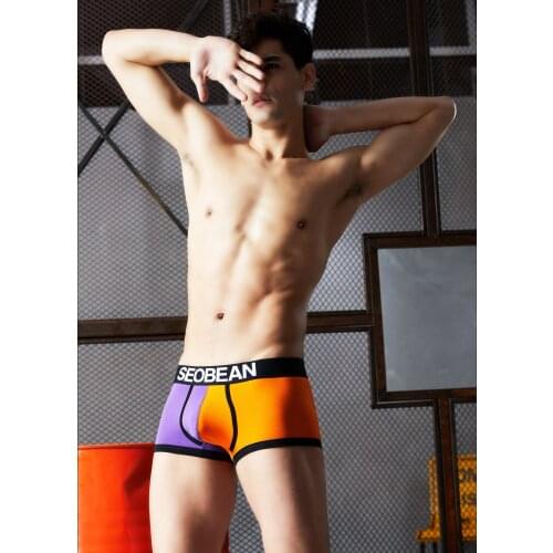 2018 brand SEOBEAN youth personality underpants color matching underwear Mens low waist sexy comfortable breathable boxer shorts