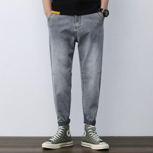 2021 New Mens Stretch Regular Fit Jeans Business Casual Classic Style Fashion Denim Trousers Male Blue Gray Pants