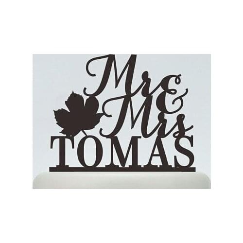 Custom glitter Wedding Cake Toppers Fall Maple mr mrs family name personalized