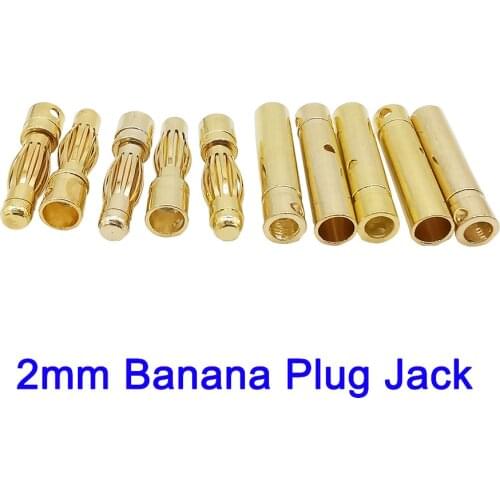 1/2/5Pairs 2mm Bullet Banana Plug Gold-Plated 2mm Banana Male Plug Female Socket Banana Connector Kits for RC Battery Parts Head
