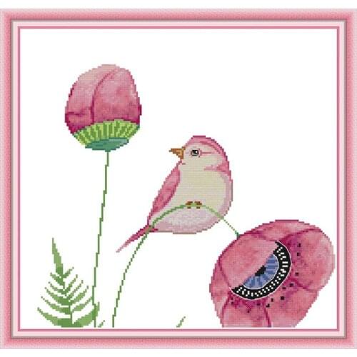 Birds and pink flowers Cross Stitch Kits 11CT Printed Fabric 14CT Canvas Counted Chinese Cross-stitch DIY Embroidery Thread Sets