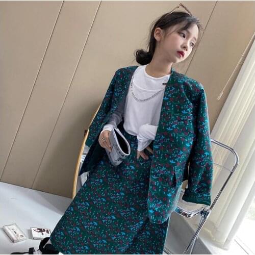 2021 new wholesale girls 2 pcs floral set blazer+skirt fashion auutmn girls suit 6-12t A444