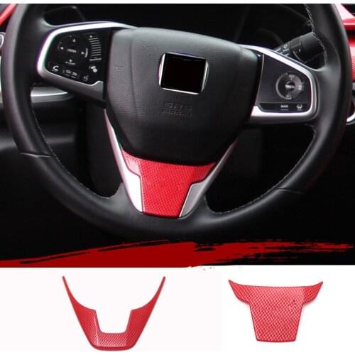 Fit For Honda Civic 10th 2016 2017 2018 2019 2020 ABS Red Carbon Fiber Steering Wheel Sheet Trim