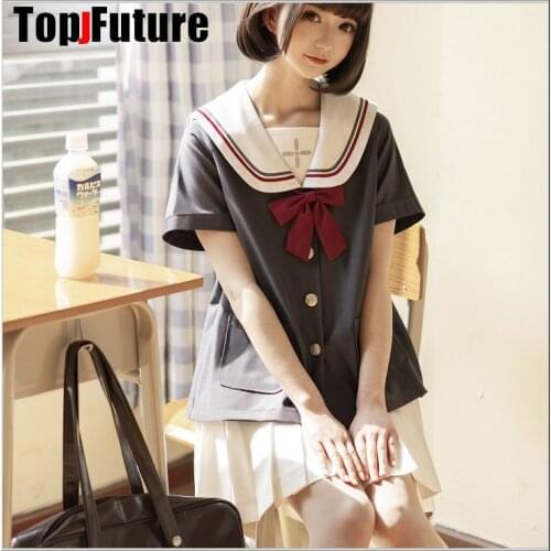 School Uniforms Girls grey Student Suit short Long Sleeve Japanese Cosplay sweet lolity Jk College Sailor Uniform white skirt