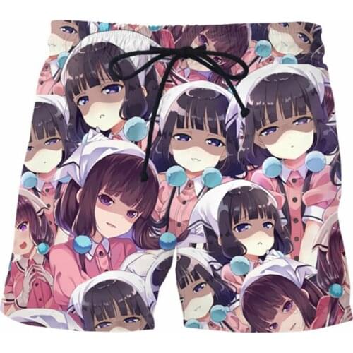 SOSHIRL Kawaii Anime Print Shorts Sexy Manga Maid Streetwear Elastic Waist Drawstring Fitness Shorts Joggers Homme Men Clothing