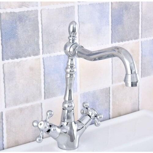 Polished Chrome Basin Faucet Double Handle Bathroom Kitchen Faucet Swivel Spout Vessel Sink Mixer Tap Deck Mounted Nsf658