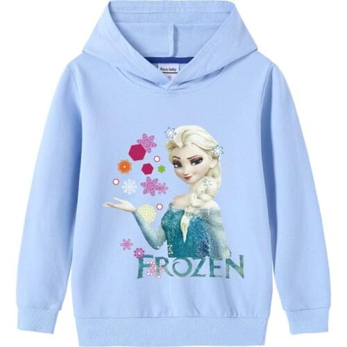 Disney Cartoon Hoodie Fashion Girls Frozen Elsa Print Hoodies Cotton Sport Sweatshirt Baby Girls Pullover Sweater new tops