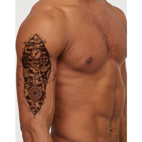 Ferry Boat Waterproof Temporary Tattoo Sticker Black Clock Compass Pattern Fake Tattoos Flash Tatoos Arm Body Art for Women Men