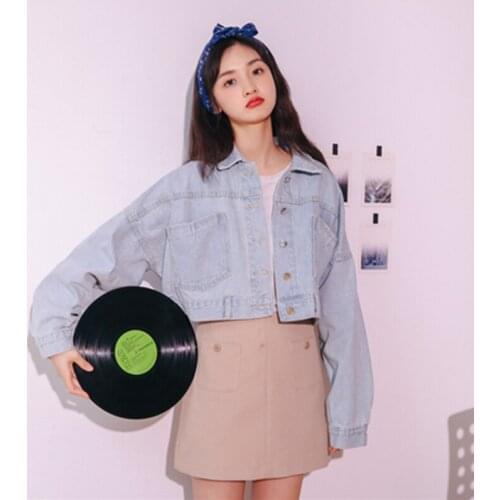 Woman Jacket Solid Denim Jacket Female Loose Womens Denim Jacket Multi-Pocket Button Belt Long Sleeve Jackets For Women 2021