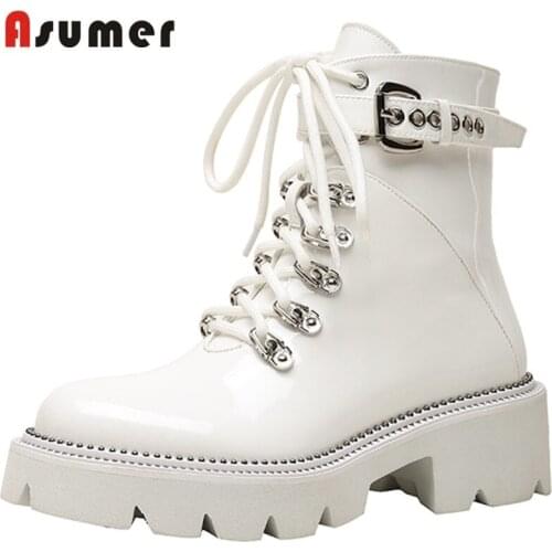 ASUMER 2022 New Arrival Women Winter Boots Fashion Hot Sale Ankle Boots Zipper Lace Genuine Leather Boots Simple Thick Bottom