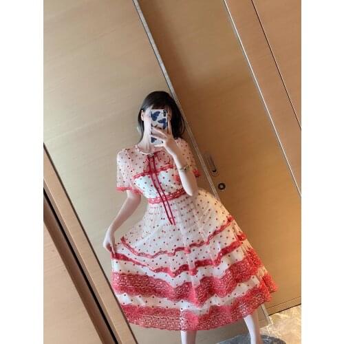 2020 High Quality Luxury runway Dress Women summer Vintage heavy industry with patchwork mesh Embroidered Dresses vestidos