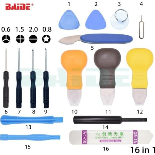 16 in 1 Repair Tool Kit Metal Pry Bar Mobile Phone Disassemble Tools Kit for iPhone Samsung PC DIY Hand Tools Set 50set/lot