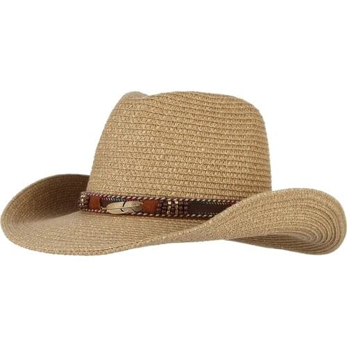 2021 Hot Sale Unisex Retro Sunshade Jazz Hats Woven Western Cowboy Hats Cotton Yarn Paper Hat