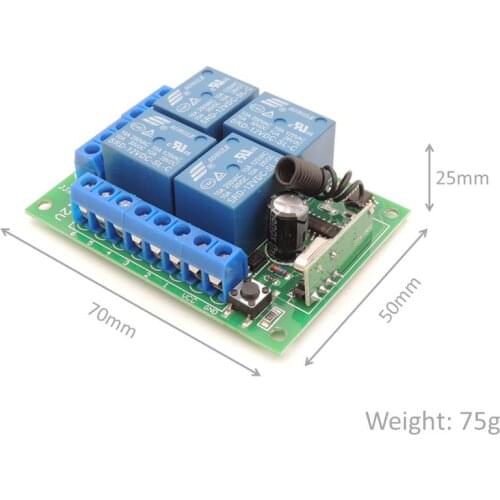 4 Channel 433Mhz DC12V Operated RF Relay Switch Relay Receiver For Lamp & Eletrical Devices Switch Control For Intelligent Home