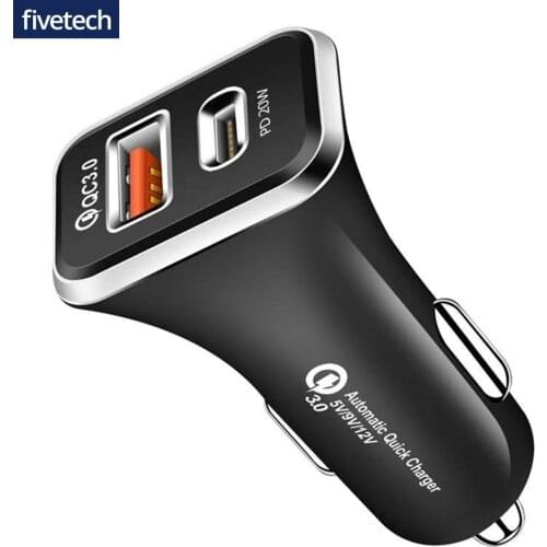 Fivetech PD 20W Car Dual Charger For iPhone 12Pro 11 samsung S10 S20 Xiaomi huawei Mobile Phone QC3.0 PD 20W Fast Phone Charging