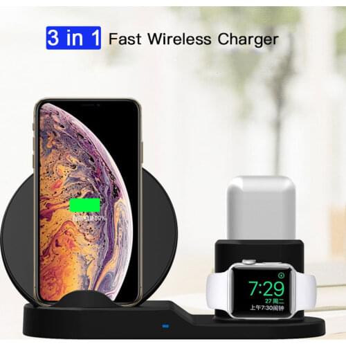 10W Fast Wireless Charger for iphone XS XR 8 7 Plus Multifunction 3 in 1 Quick Charge Dock Stand for Apple Watch Airpods Holder