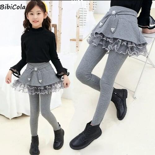 BibiCola Girls Legging Spring Fall Kids Skirt-Pants Baby Girl Leggings Children Girls Lace Culottes Pants For 3-9 Year Trousers
