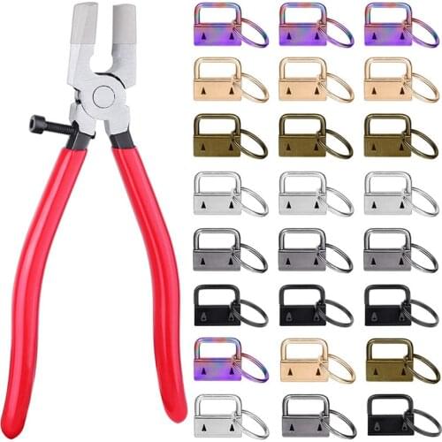 Meetee 25mm Belt Webbing Metal Tail Clip Buckles Key Fob Ring Strap End Clips Clasp with Pliers Tools for Keychain Accessories