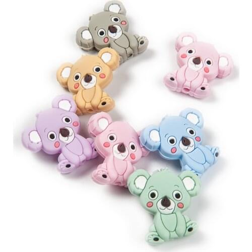 Cute-Idea 10pcs Silicone Mini Koala Animal Baby Teether Toy Soft Chewable Product Accessories Pacifier Chain Teething Food Grade