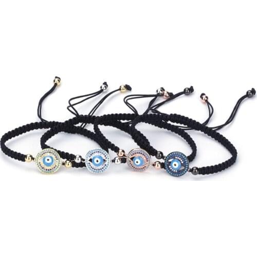 DANKAISHI Fashion Designer Turkish Gold Evil Eye Bracelet Pave CZ Blue Eye Gold Chain Bracelet Hand-woven Bracelet For Women