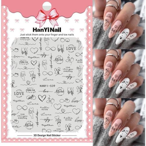 Manicure nail art adhesive for Valentines lover nail decoration red heart geometirc space kiss angle slider nail decal HY003