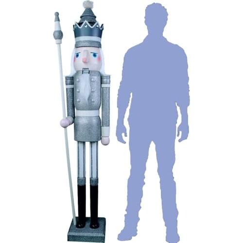 CDL 6feet/180cm/6ft/6foot Life sized large/Giant Silver Glitter Christmas Wooden Nutcracker King & Soldier Ornament Doll K31
