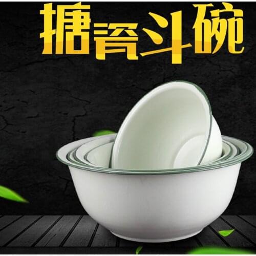 Enamel deep bowl, deep bowl, green soup bowl