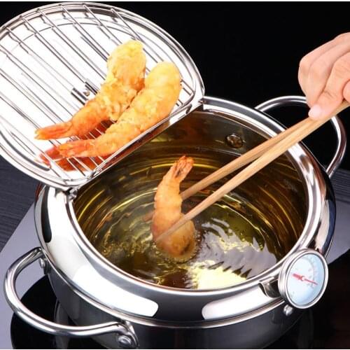 Hot New Stainless Steel Deep Fryer With Thermometer And Lid Household Tempura Fryer Pot For Kitchen Induction Cooker Cooking