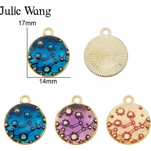 Julie Wang 12pcs Round Enamel Constellation Charms Alloy Gold Tone Pendant Necklace Bracelet Jewelry Making Accessory