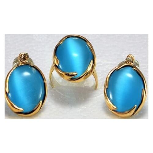 Round Stone 925 Sterling Silver Ring Earring Set color is white or light blue or black or green or pink