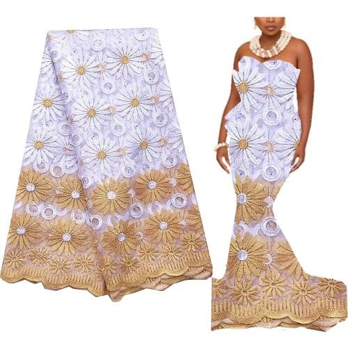White Lace Fabric 5 Yards Embroidered Swiss Net Materials Gold French Lace Fabric Luxury Metallic Latest African Laces 2022