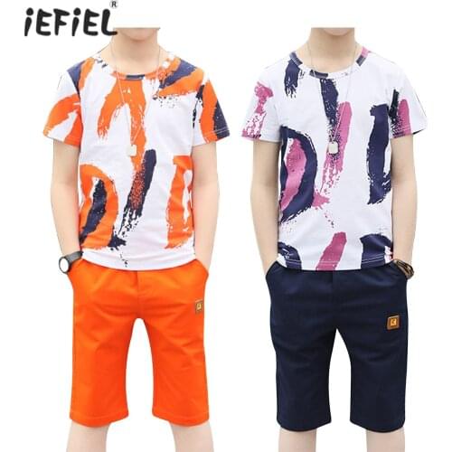 Summer Boys Casual Sports Outfits Short Sleeves T-shirt Tops + Shorts 2Pcs Suit Kids Tracksuit Children Boys Clothing Sets 3-14Y