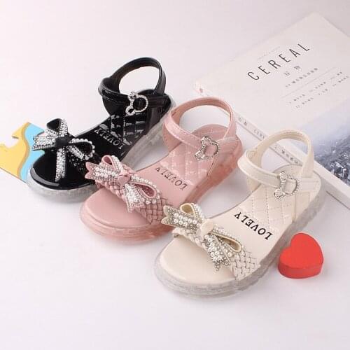 2021 Summer Korean Girls Sandals Rhinestone Princess Shoes Student New Breathable Childrens Shoes Fashion Flats Cute