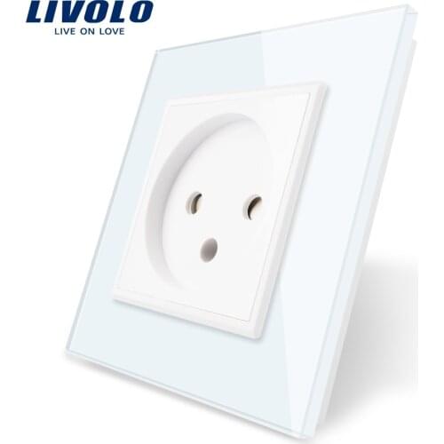 Livolo EU Standard Israel Power Socket, White Crystal Glass Panel, AC 100~250V 16A Wall Power Socket, VL-C7C1IL-11