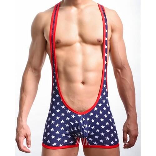 Mens Bodysuits Jumpsuits Stage Performance Panties Pentagram Print Printing Siamese Pants Mens String Bikini Briefs