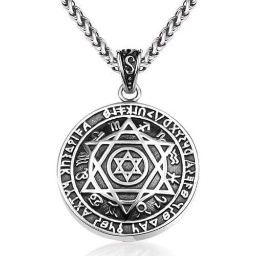 1 Piece 316L Stainless Steel Zodiac Star of David Mens Pendant Necklace with Chain SPN627