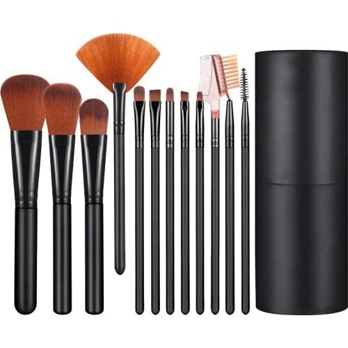 12Pcs Makeup Brushes Set Make Up Fan Foundation Powder Eyeshadow Face Brush With Brush Case Cup Holder